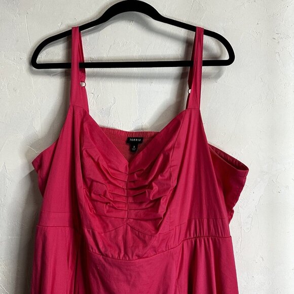 Torrid Midi Poplin Sweetheart Shirred Dress Barbiecore Pink Womens 3 - Picture 2 of 12